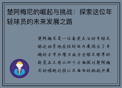 楚阿梅尼的崛起与挑战：探索这位年轻球员的未来发展之路